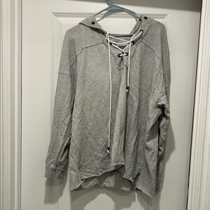 Aerie Heather Gray Lace-Up Hoodie